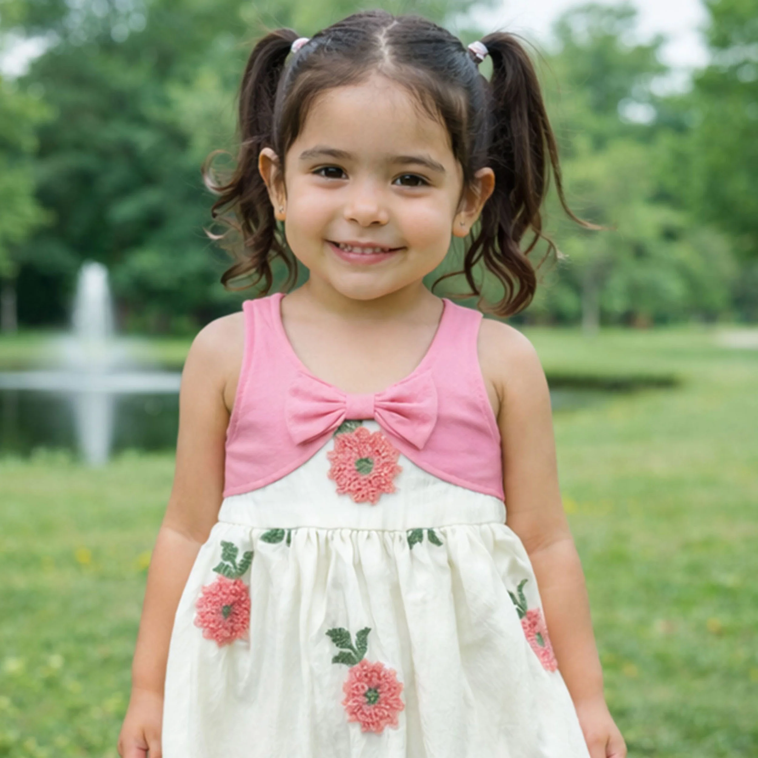 Soft Cotton Sleeveless Frock With Cute Embroidered - Baby Pink